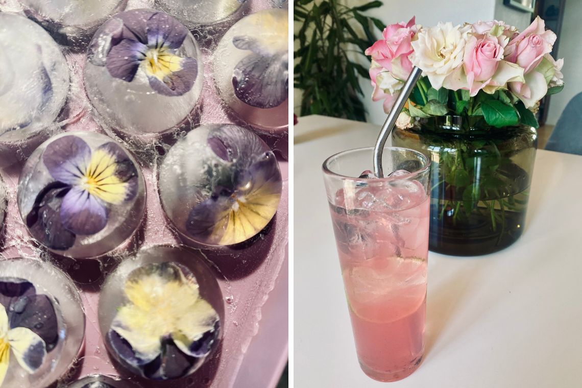 spiselige blomster i isterninger